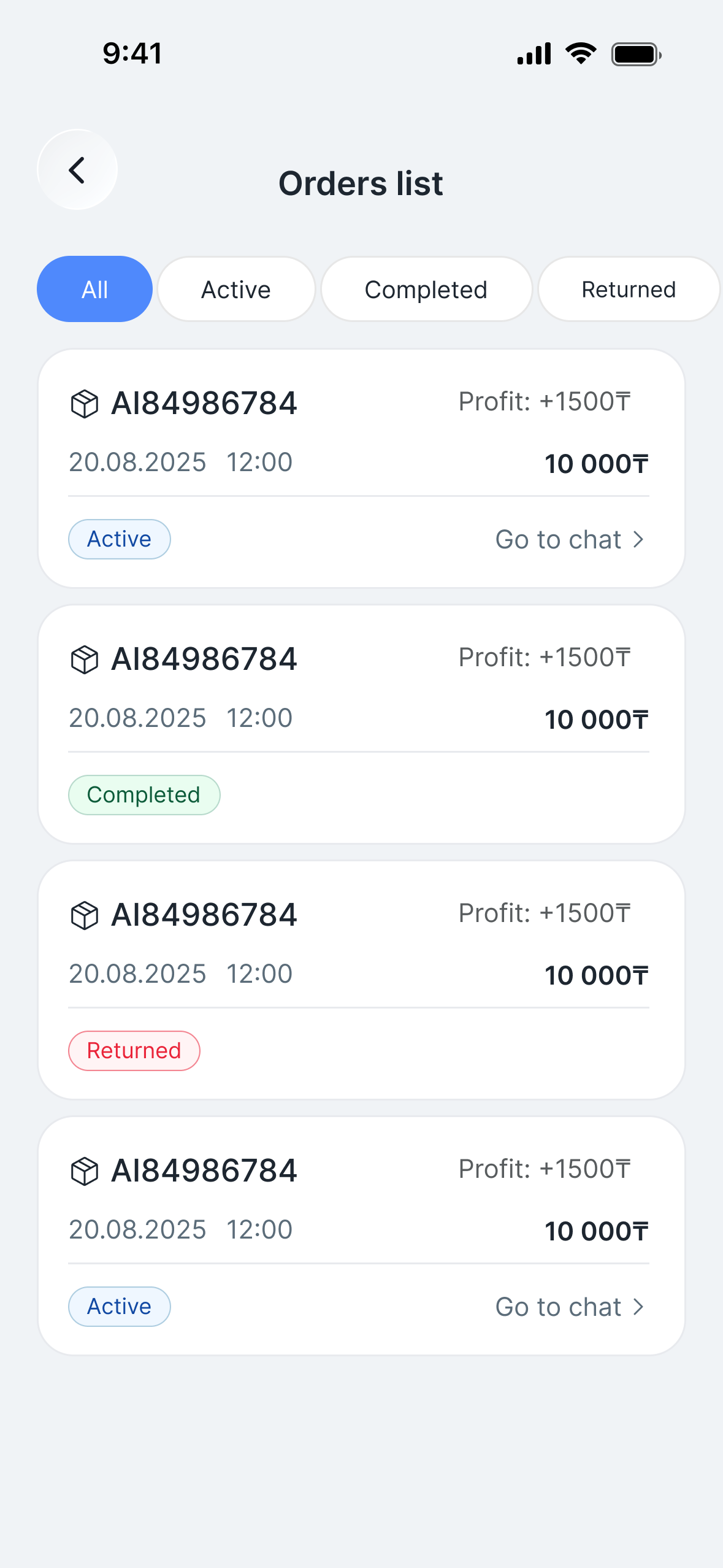 Orders list